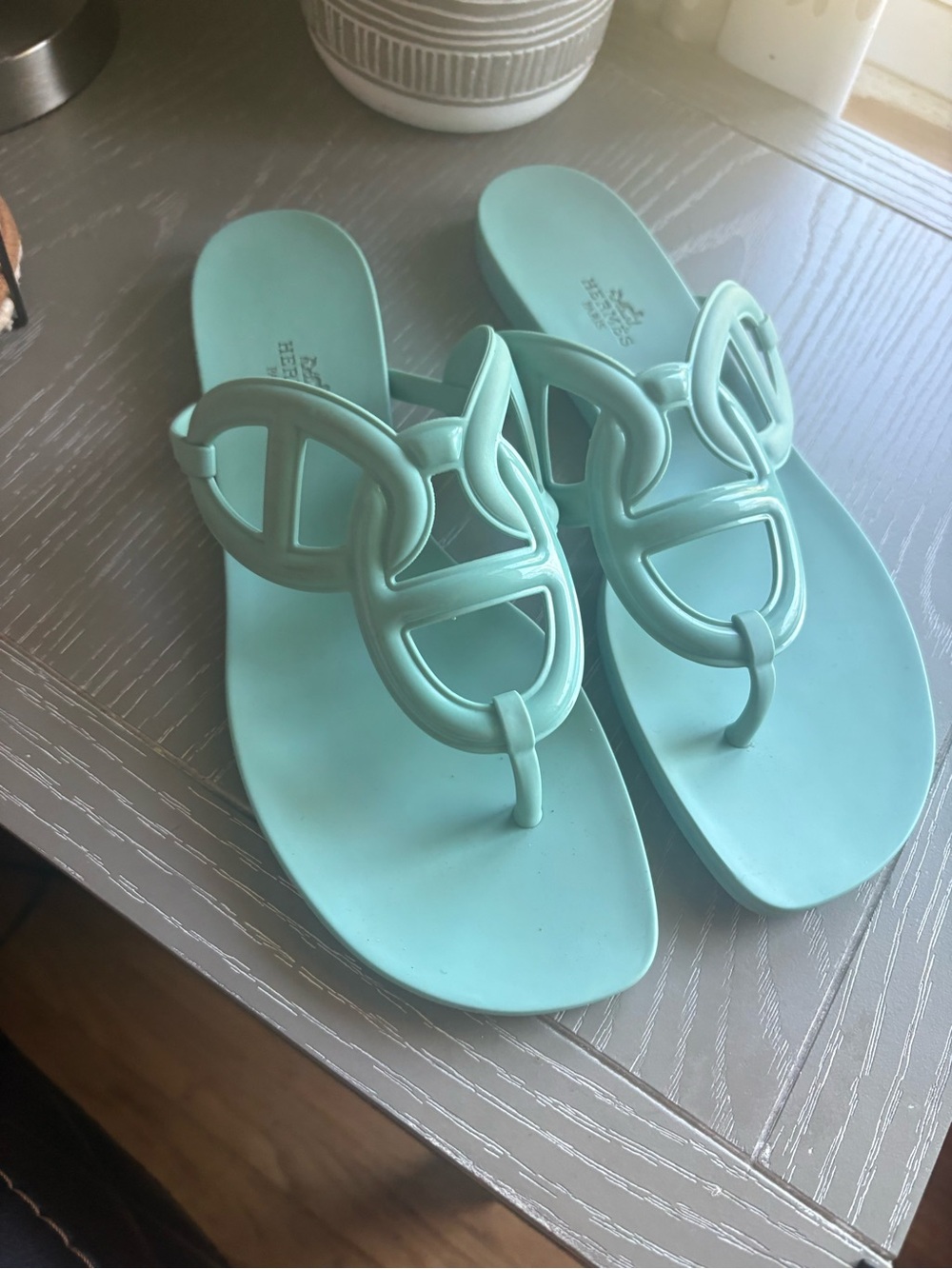 Hermes Mint Green Jelly Thong Sandals